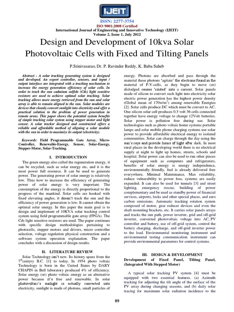 Design and Development of 10kva Solar PH PDF | PDF | Solar Cell ...