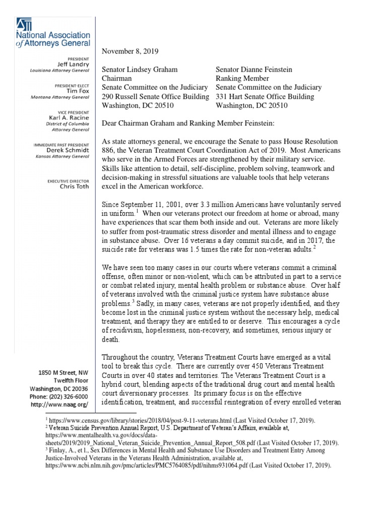 NAAG Letter Veteran Treatment Court Coordination Act of 2019 PDF