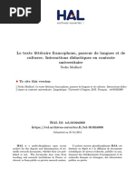 Le Texte Littéraire Francophone, Passeur de Langues Et de