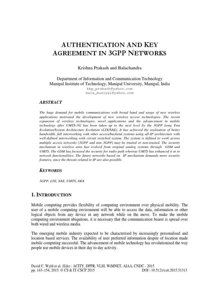 A A K A 3Gpp N: Uthentication ND EY Greement IN Etworks | PDF | 3 Gpp ...