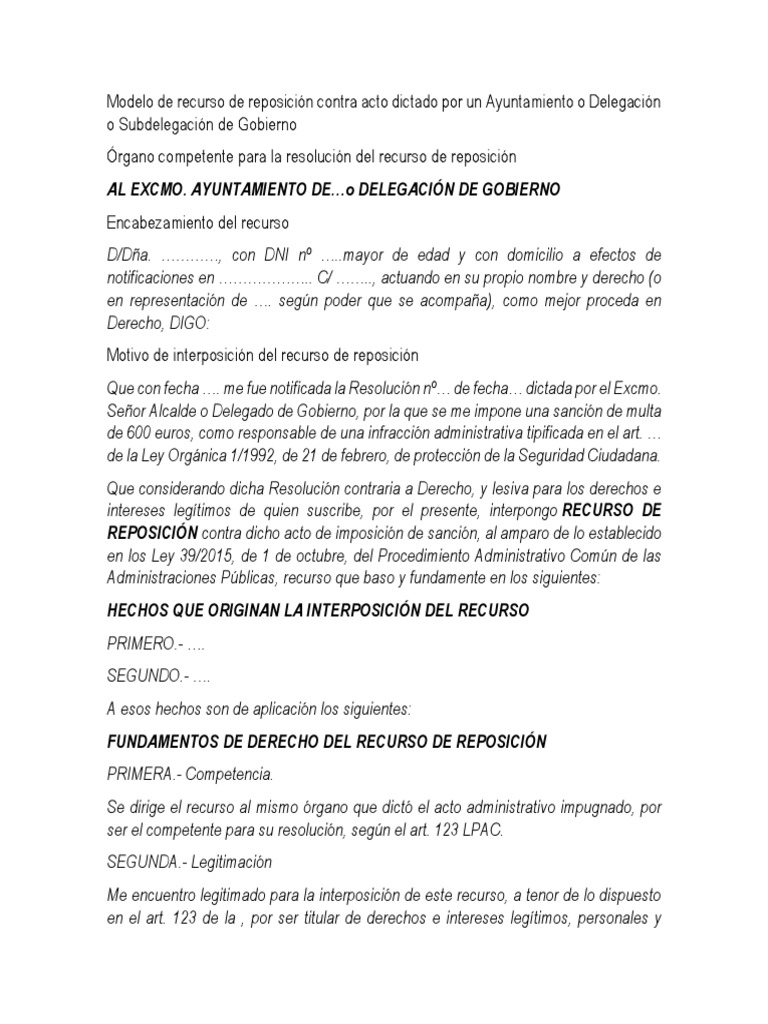 Modelo Recurso de Reposición España | PDF | Apelación interlocutoria |  Justicia
