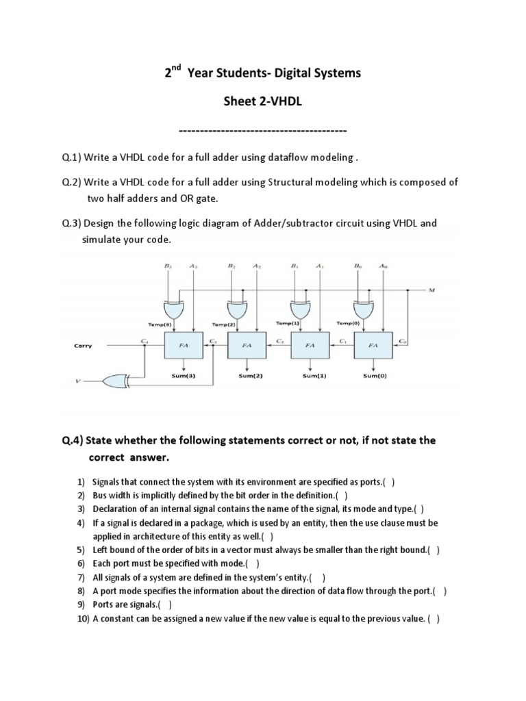 VHDL Full Adder and Circuit Design Guide | PDF