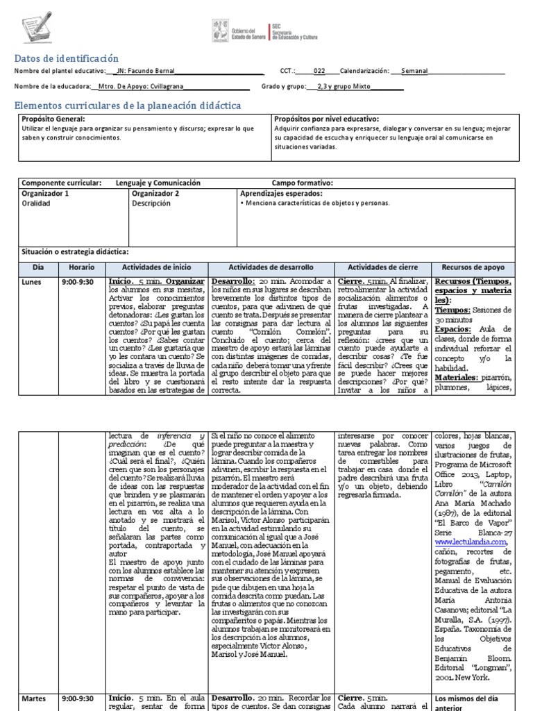 ACTUAL Formato de Planeación Preescolar | Descargar gratis PDF ...