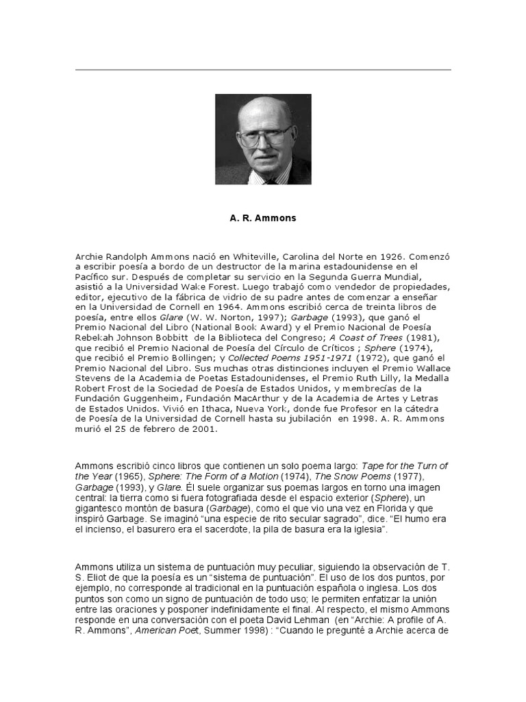 A R Ammons - Biografia PDF | PDF | Poesía | Residuos