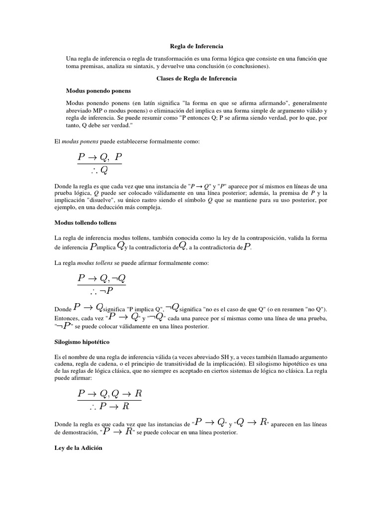 Regla de Inferencia | PDF | Razonamiento deductivo | Consecuencia Lógica