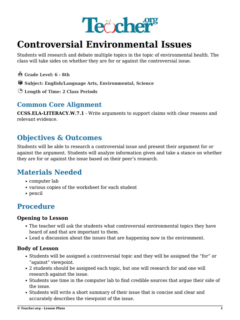 Controversial Environmental Issues: Objectives & Outcomes | PDF ...