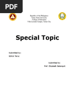 Special Topic: Republic of The Philippines Tarlac State University College of Education Villa Lucinda Campus, Tarlac City