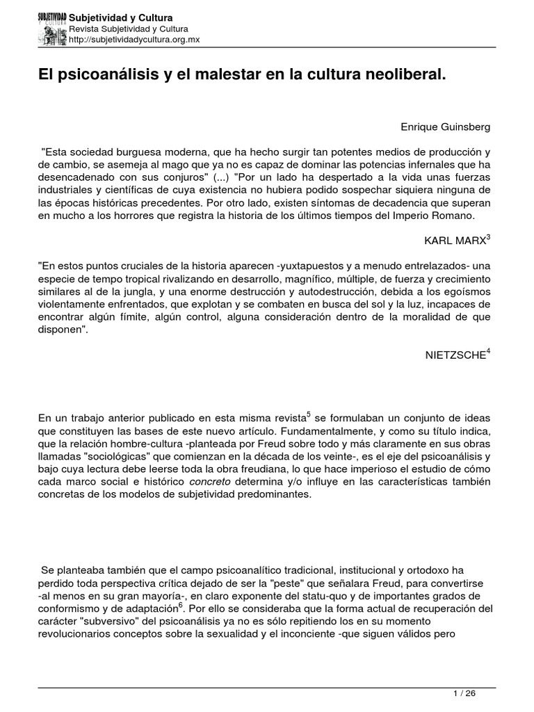 El Psicoanalisis y El Malestar en La Cultura Neoliberal | PDF ...