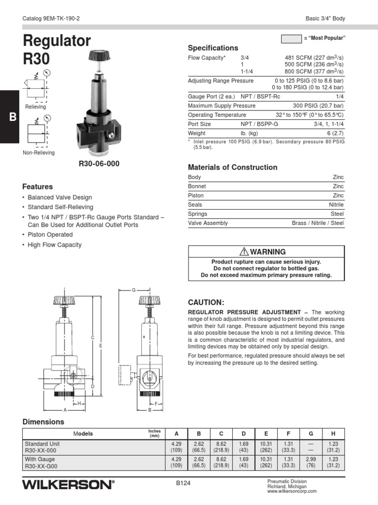 High-Flow Pneumatic Regulator R30 | PDF | Valve | Pressure Measurement