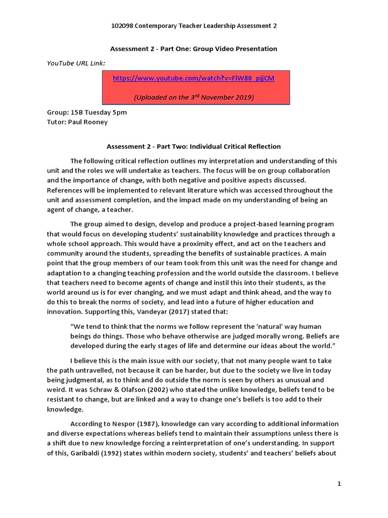 Anieri 17698506 Assessment 2 Critical Reflection For 102098 | PDF ...