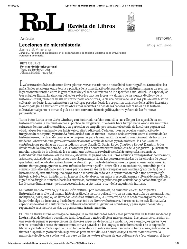 Microhistoria y cultura en historiografía | PDF | Historiografía ...