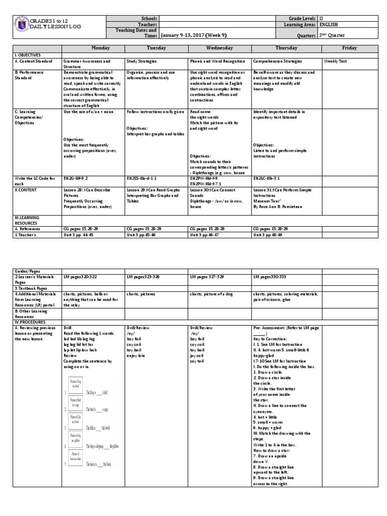 Grade 2 English Lesson Plan Week 9 | PDF | English Language | Grammar