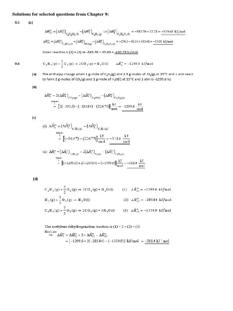 Solutions For Selected Questions From Chapter 9 | PDF