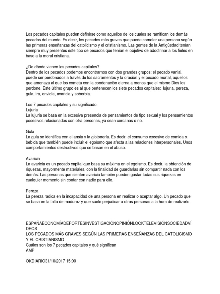 Los 7 Pecados Capitales y su Significado | PDF | Siete pecados ...
