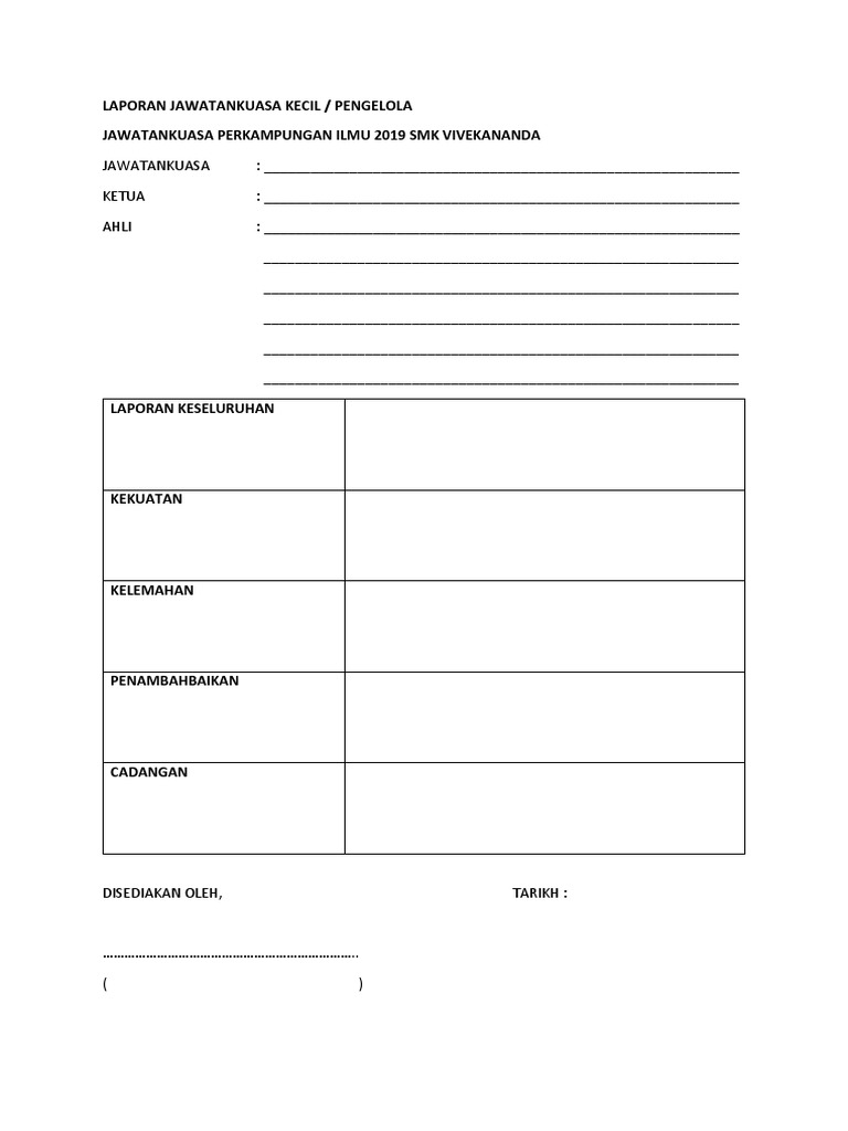 Contoh Laporan Jawatankuasa Kecil