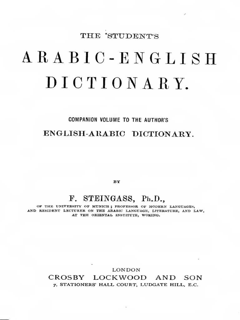 The Student S Arabic English Dictionary F Steingass Pdf