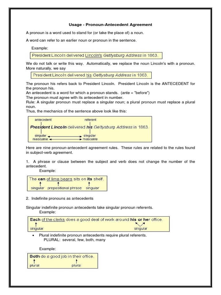 Pronoun Antecedent Agreement  Grammatical Number  Pronoun With Regard To Pronoun Antecedent Agreement Worksheet