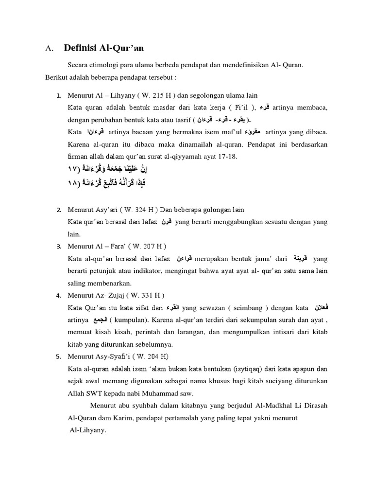 Mengapa para ulama berbeda pendapat dalam memberikan definisi al qur'an