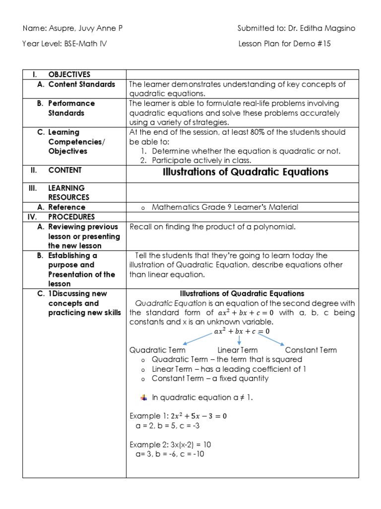 Illustrations of Quadratic Equations | PDF | Quadratic Equation | Equations