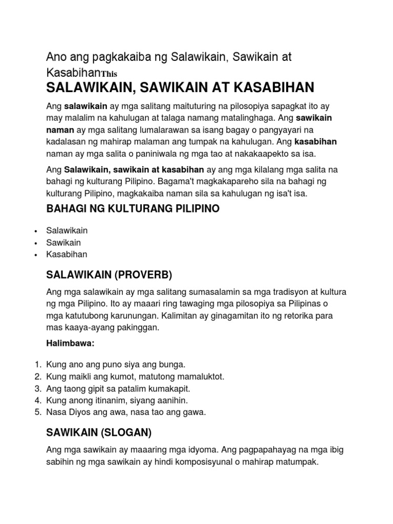 Ano Ang Pagkakaiba Ng Salawikain