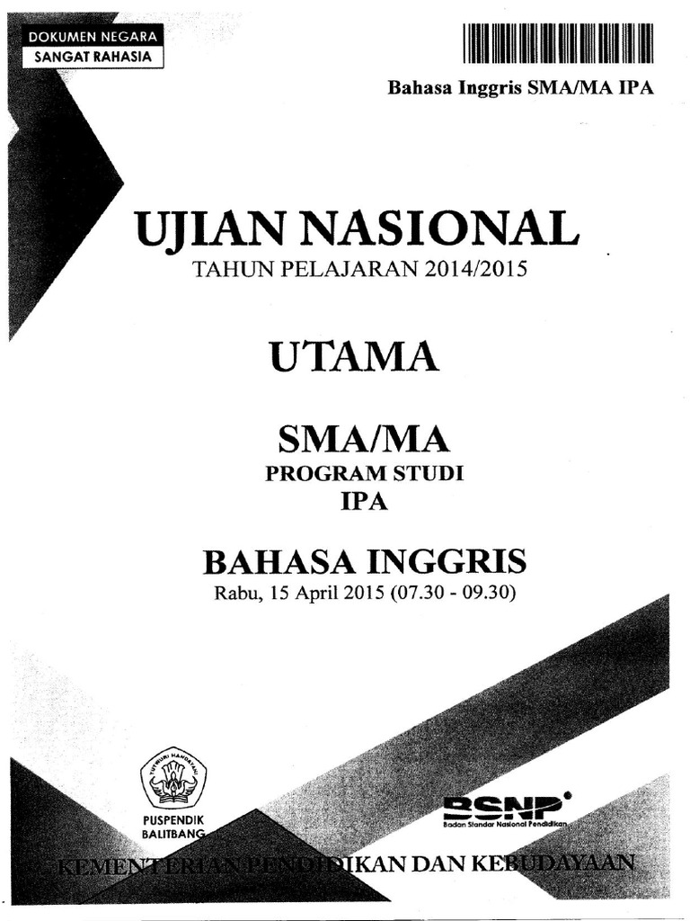 Naskah Soal Un Bahasa Inggris Sma Ipa 2015 Paket 1 Pdf