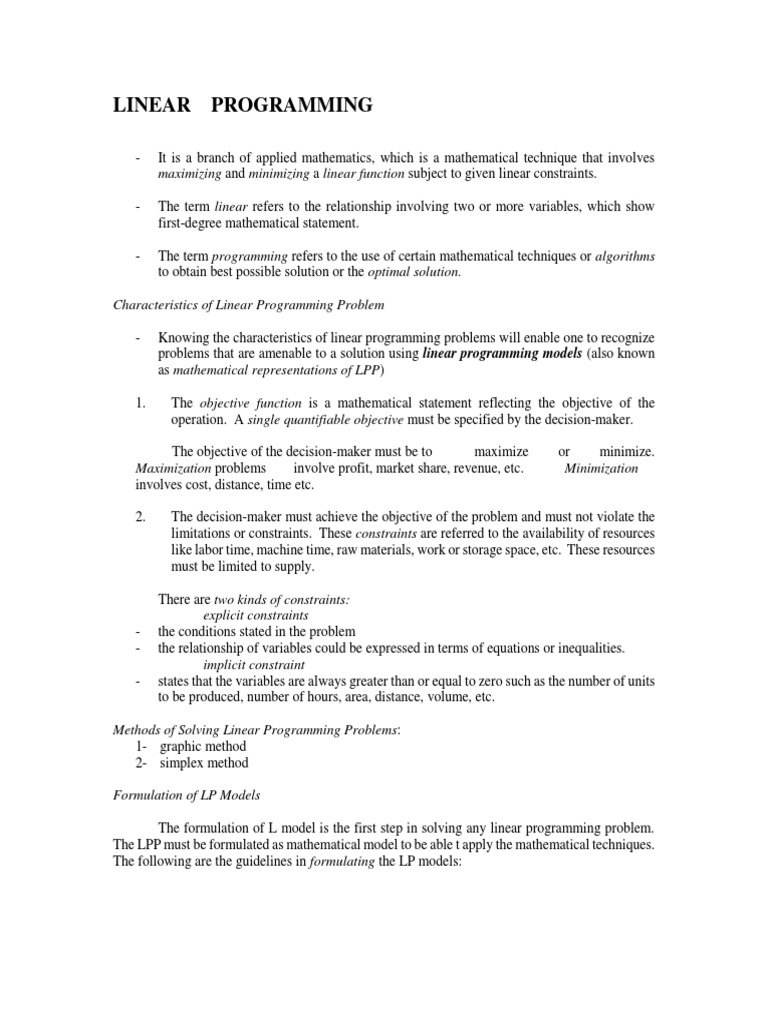 Linear Programming | PDF | Mathematical Optimization | Linear Programming