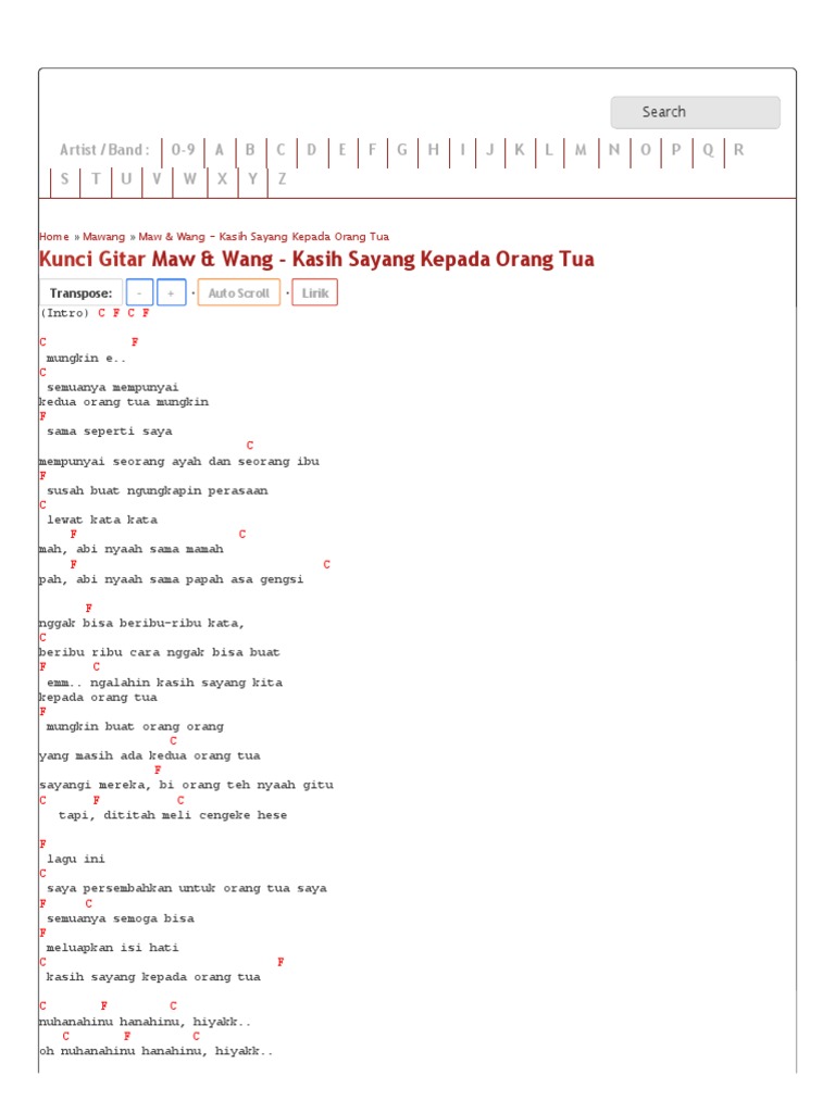 Kunci Gitar Maw Wang Kasih Sayang Kepada Orang Tua Chord Dasar Mudah Pdf