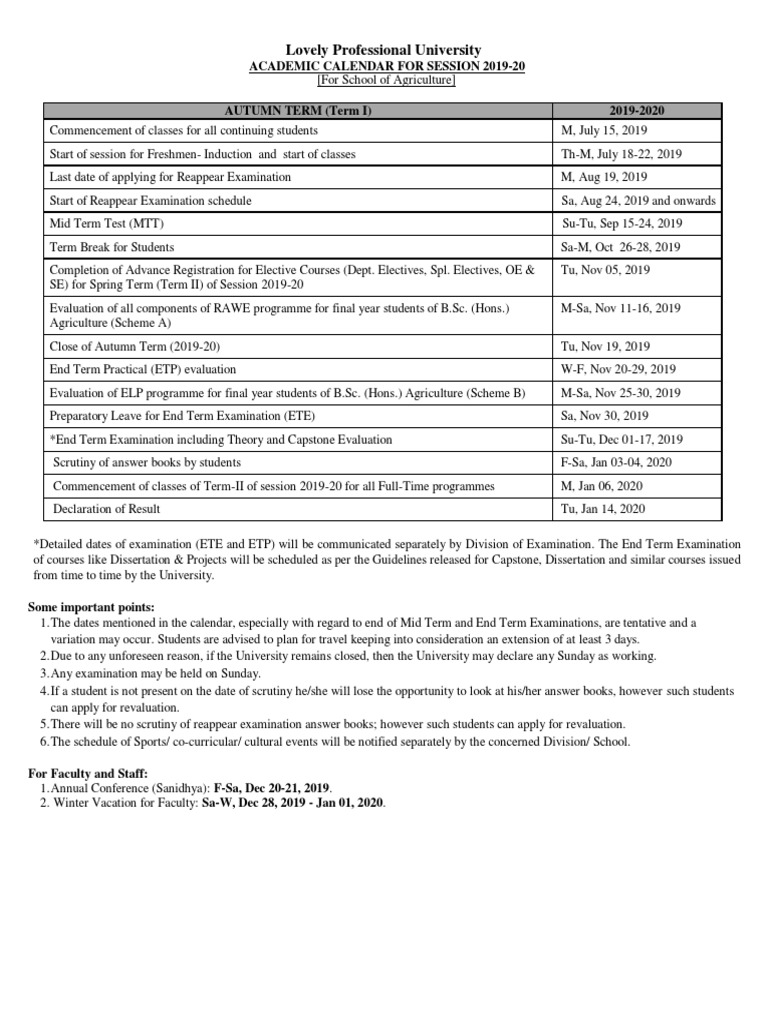 Academiccalendar Agriculture Autumnterm2019 20 Academic Term Educational Institutions