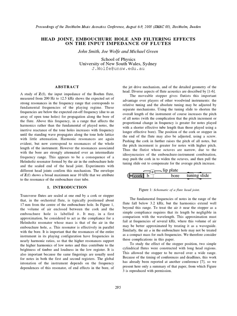 Head Joint Embouchure Hole and Filtering PDF PDF Flute Resonance
