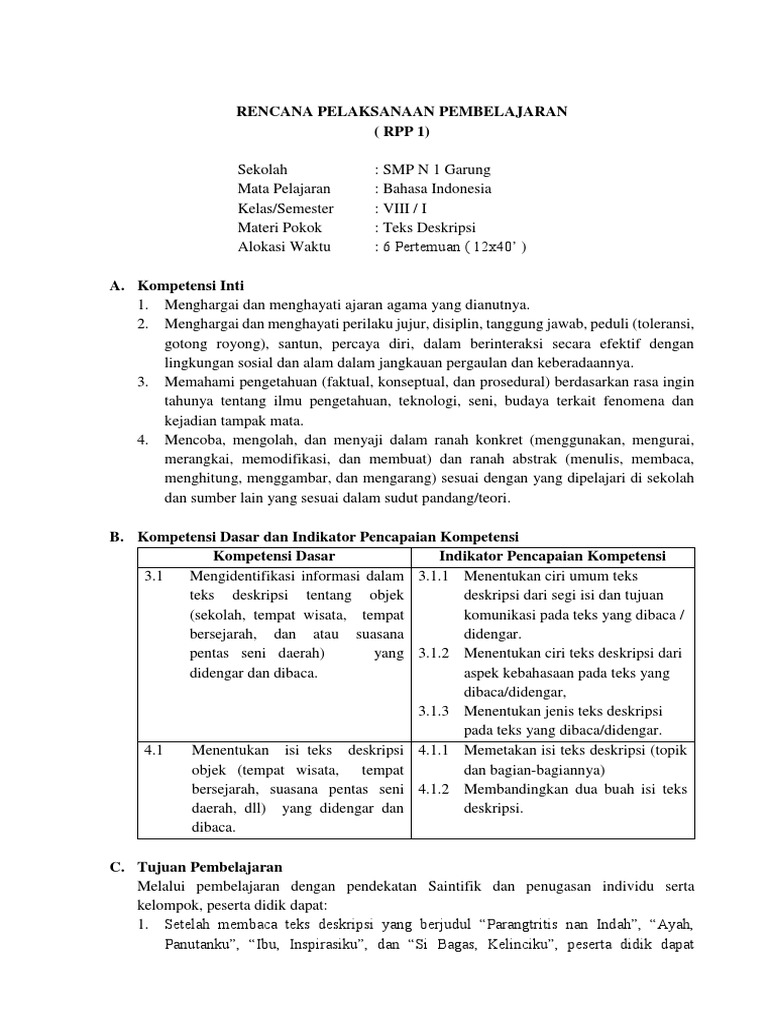 Rencana Pelaksanaan Pembelajaran Rpp 1