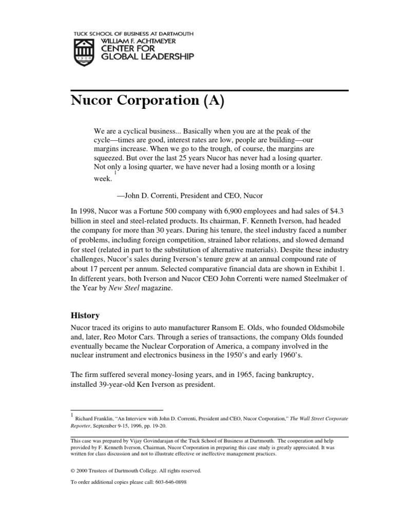 Nucor A | PDF | Steel Mill | Employment