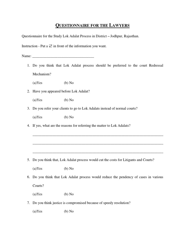Lok Adalat Process Questionnaire | PDF | Lawsuit | Common Law
