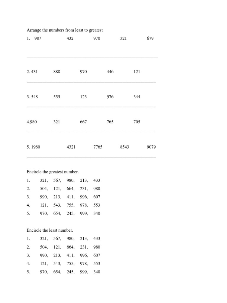 Arrange The Numbers From Least To Greatest | PDF
