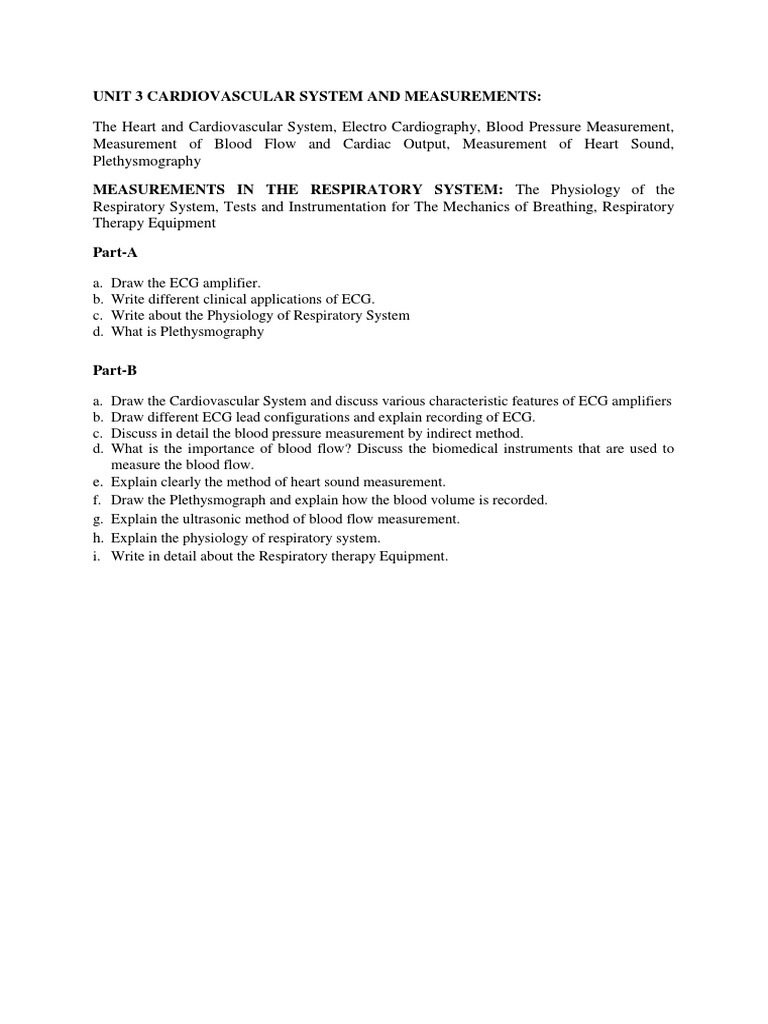 Unit 3 Cardiovascular System and Measurements | PDF | Respiratory ...