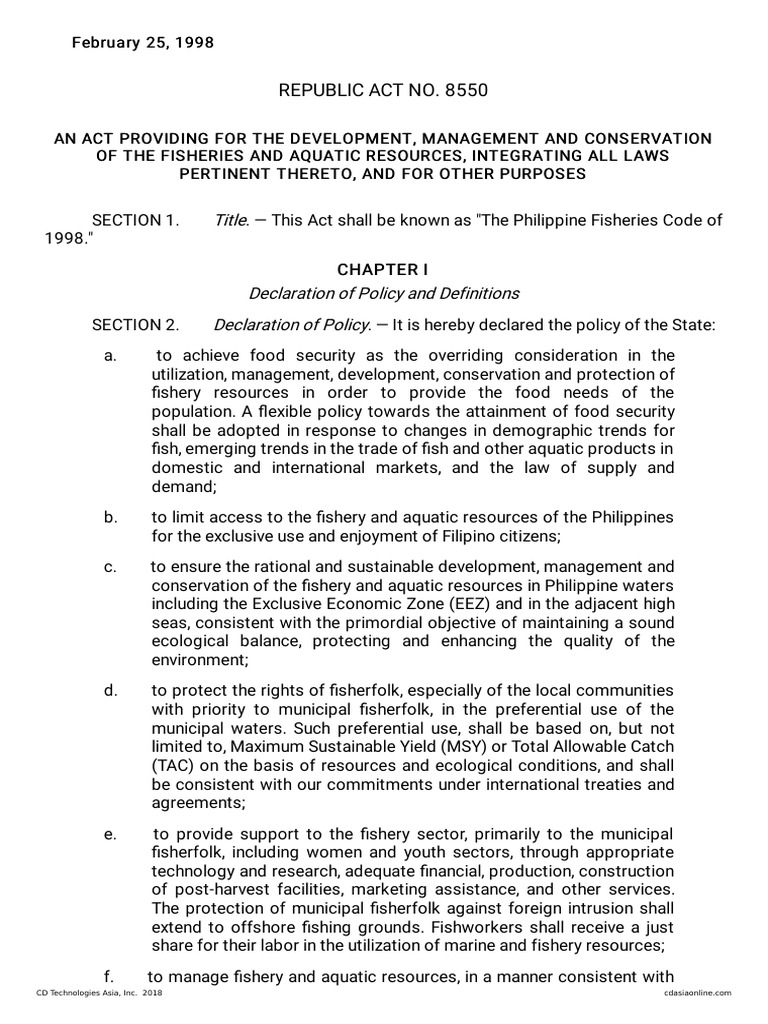 Philippine Fisheries Code Overview | PDF | Coral | Coral Reef