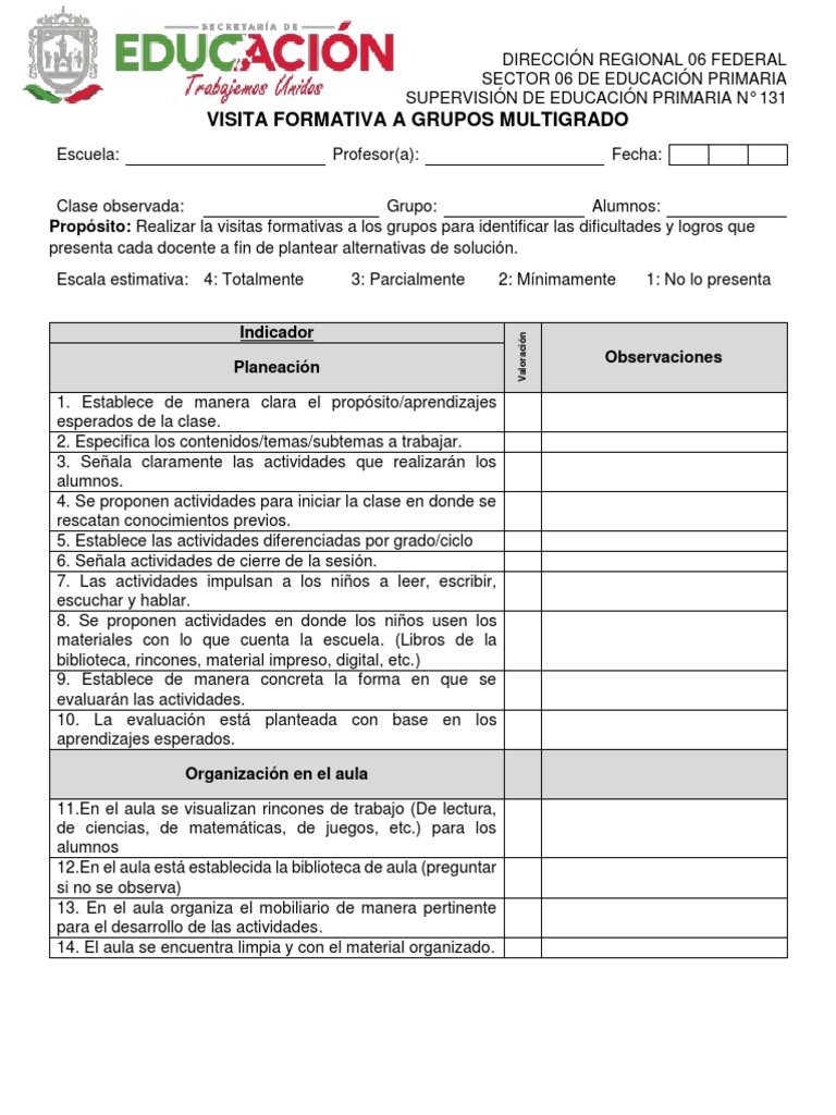 Registro de Observacion de Clase Con Indicadores 2019