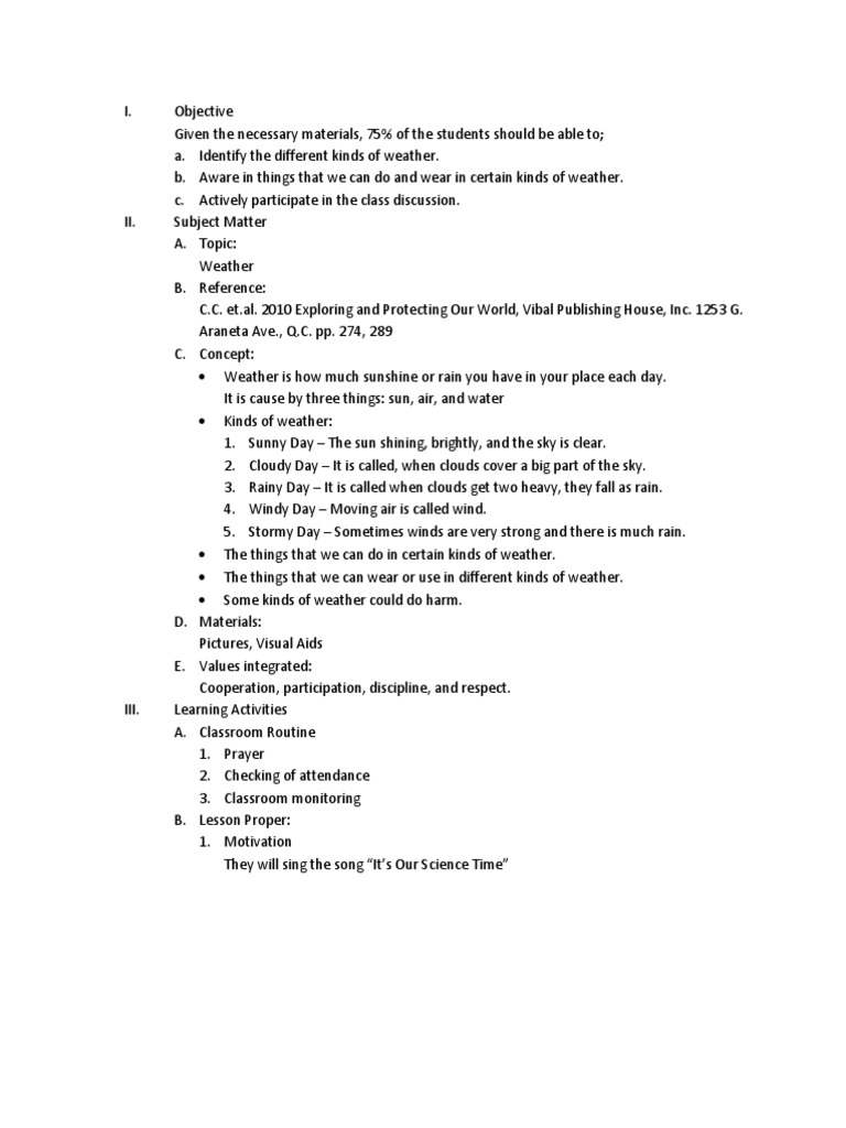 Semi Detailed Lesson Plan PDF | PDF | Weather | Sky