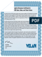 Low Fugitive Emissions Certificate For Velan API 602 Gate, Globe, and Check Valves