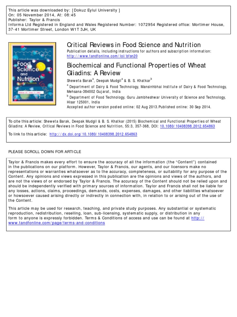 Barak2014Biochemical and Functional Properties of Wheat | PDF | Amino ...