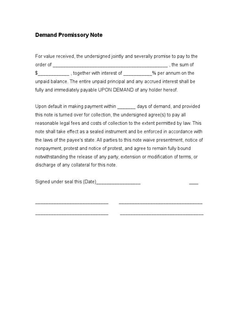 Demand Promissory Note Template | PDF