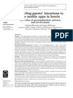 1.modeling Guests' Intentions To Use Mobile Apps in Hotels. The Roles of Personalization, Privacy, and Involvement