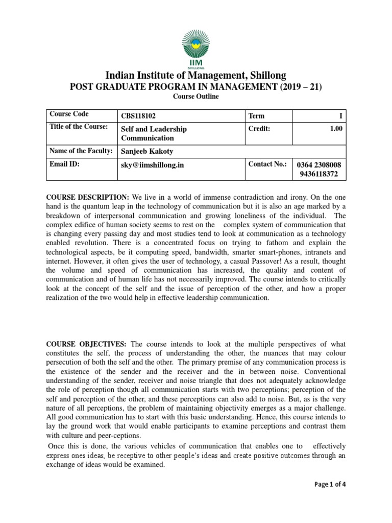 SLC Course Outline 2019 PDF Self Perception