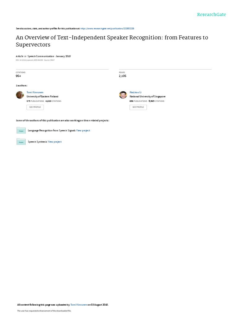 An Overview of Text-Independent Speaker Recognitio PDF | PDF | Spectral ...