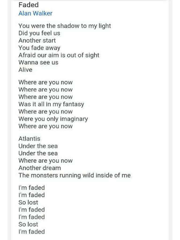 Faded Lyrics Alan Walker Pdf