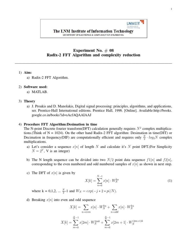 Experiment No. 08 Radix-2 FFT Algorithm and Complexity Reduction | PDF ...