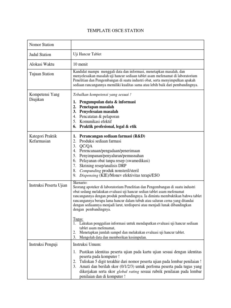Contoh Soal Osce (Uji Hancur Tablet)