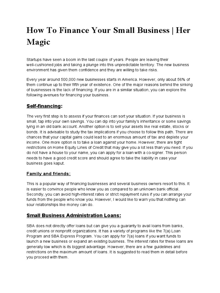 How To Finance Your Small Business - Her Magic | PDF | Small Business ...