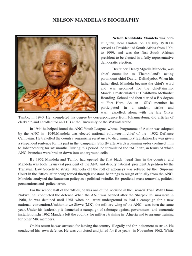 biography of nelson mandela in pdf