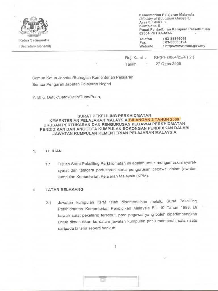 Surat Pekeliling Perkhidmatan Kpm Tahun 2009 Bil 2