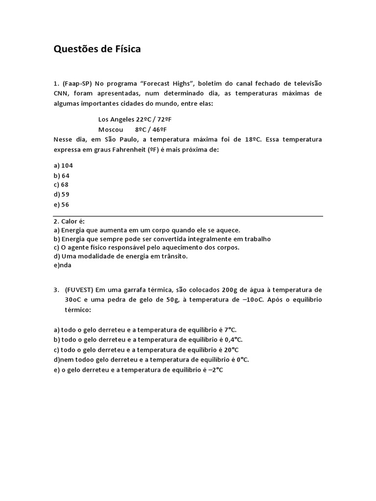 Questoes De Fisica E Matematica Do Simulado I Da Cefc Pdf